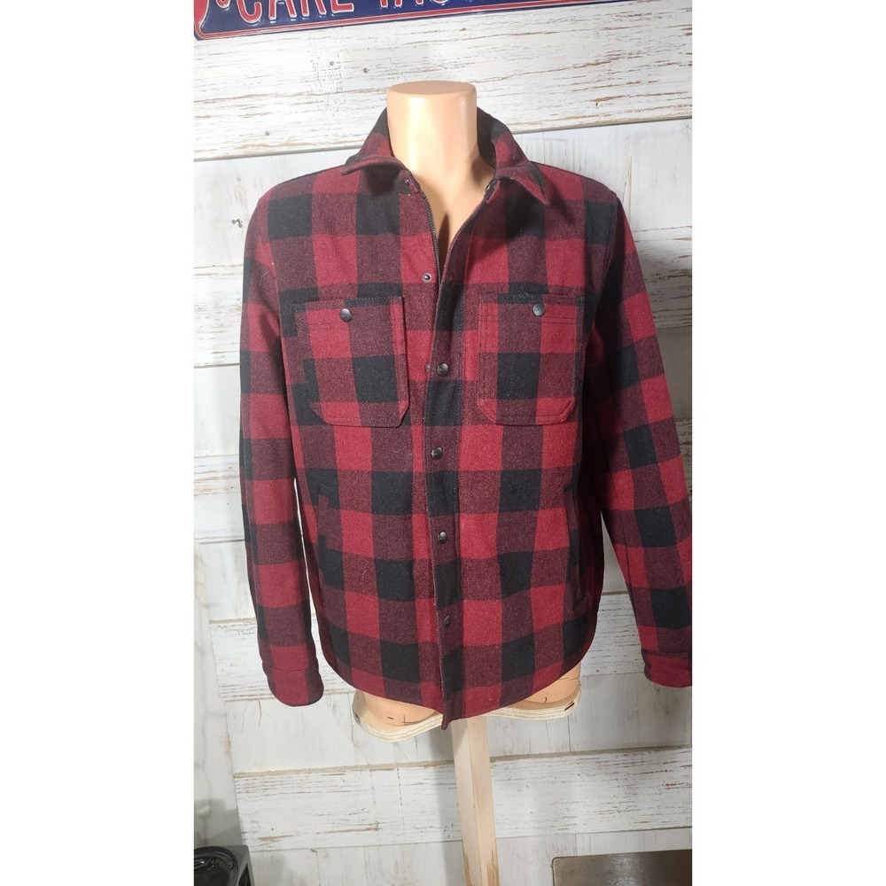 GH Bass & Co Wool Blended Sherpa A16 Lined Jacket Red Black Buffalo Plaid M